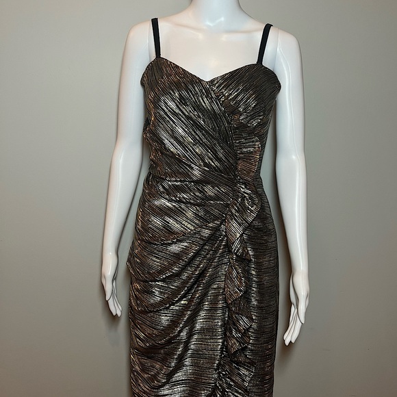 NEW Jonathan Simkhai Dylan Metallic Plissé Strapless Midi Dress Size 8 - Picture 2 of 16